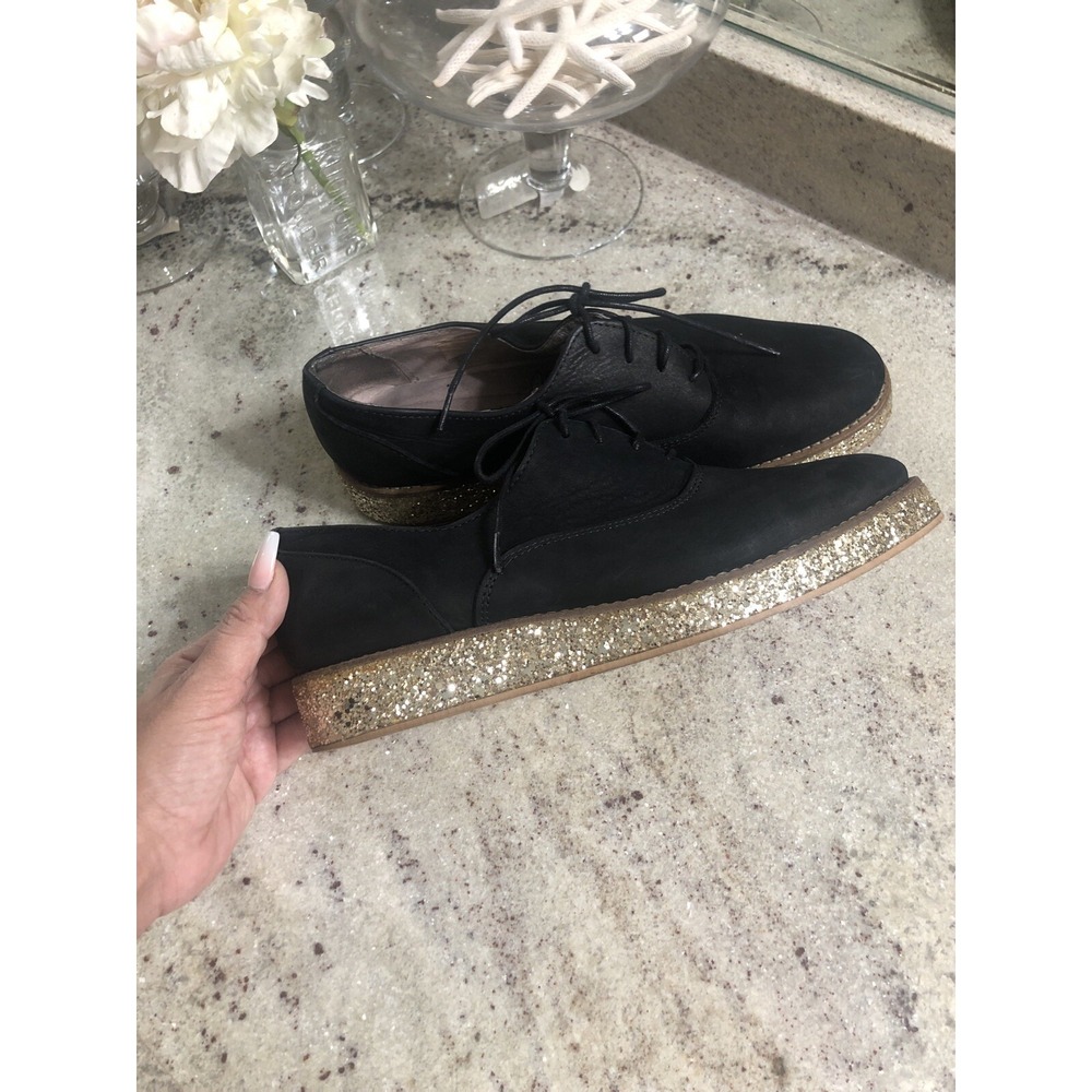 Kurt Geiger Black Suede Gold Glitter Platform Creeper Oxford Shoes EU 40